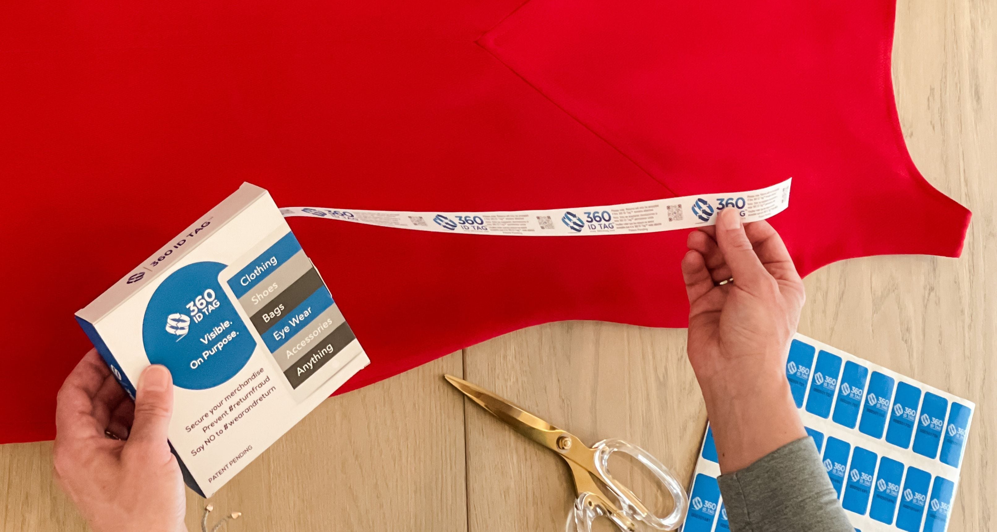 Protecting a dress with a tamper-evident return fraud tag. 360 ID Tag