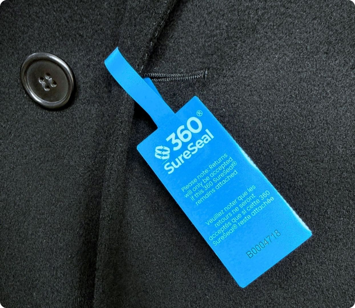 360 SureSeal return integrity tag on clothing coat protect e-commerce sales from return fraud