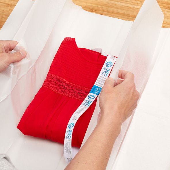 A 360 ID Tag attached to blouse to stop e-commerce return fraud