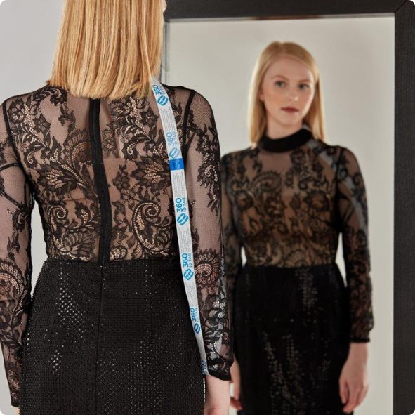 Dress tried on with a 360 ID Tag helping deter wear-and-return fraud