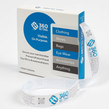 Load image into Gallery viewer, E-commerce return security tag with return policy. Prevent return fraud like wardrobing, wear and return, counterfeit product switches and tag switches. Add return tag to clothing, shoes, accessories to stop fraudulent returns. 360 ID Tag.